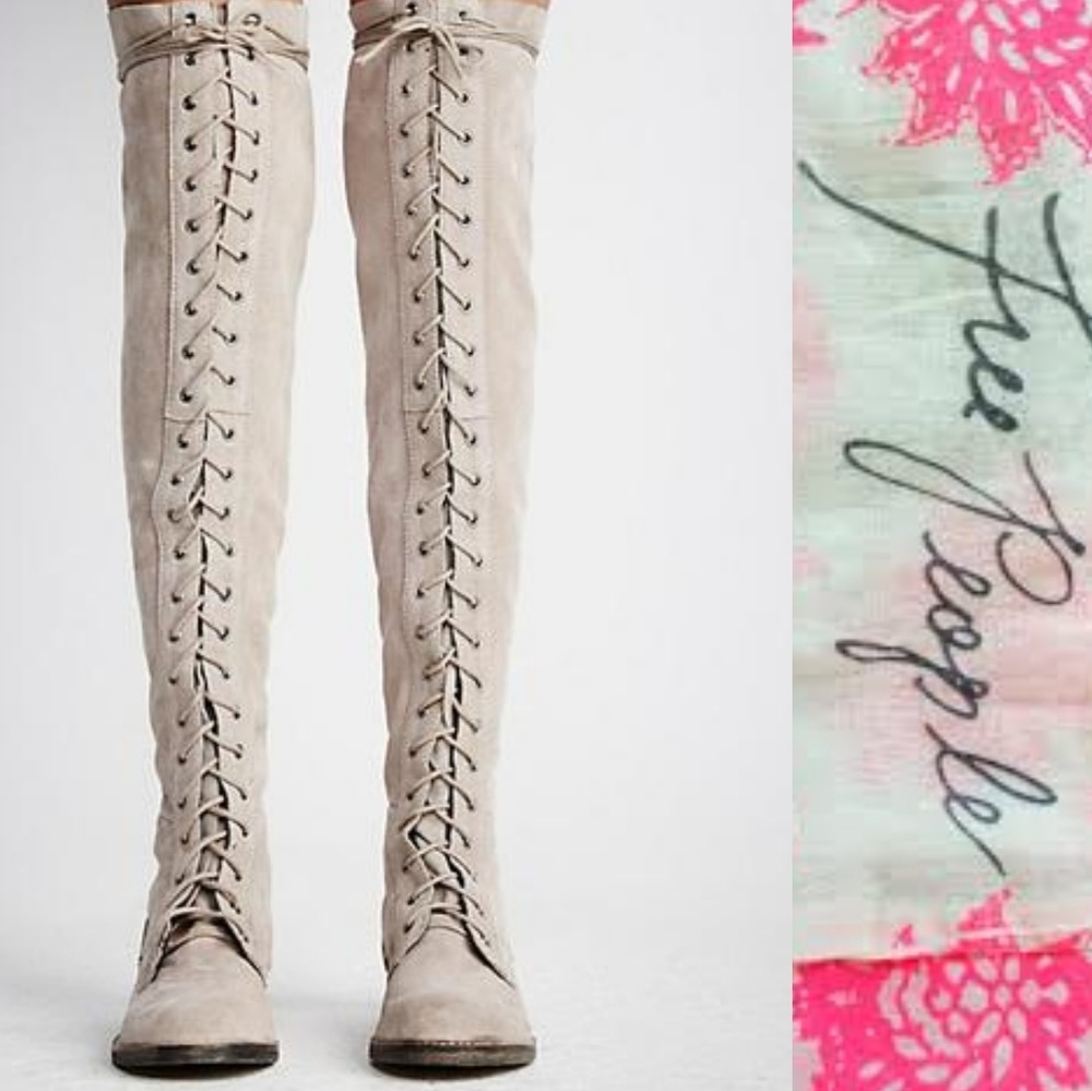 Free People Tennessee Suede Lace up Knee boots
